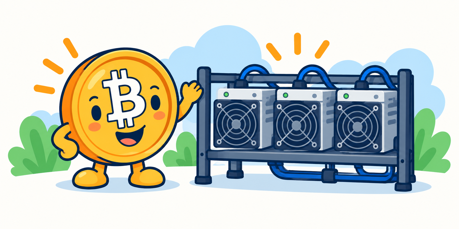 A small Bitcoin mining farm with machines on a rack