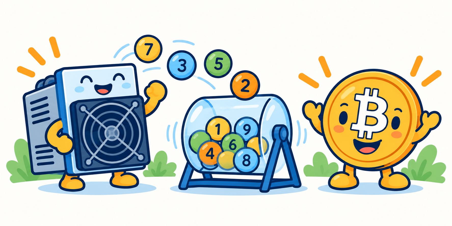 A mining machine making fast guesses to win a Bitcoin raffle