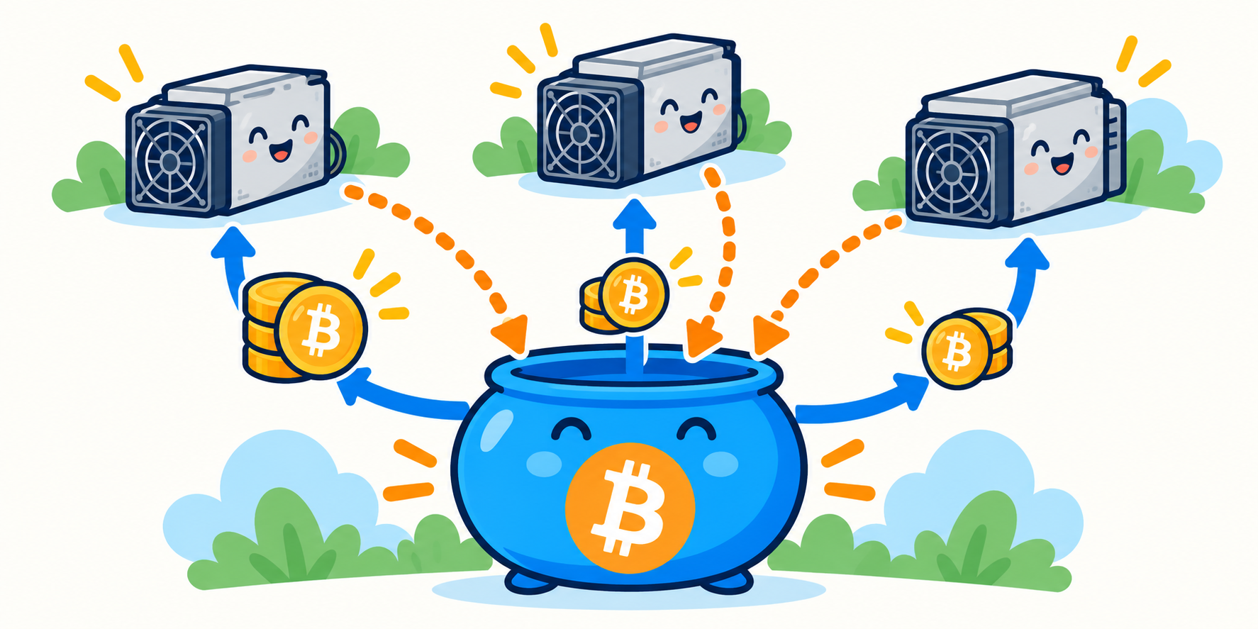 Many small miners combining into a pool and sharing the payout