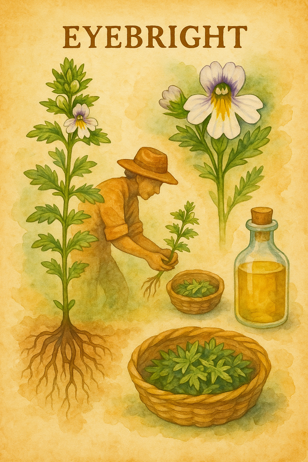 Watercolor painting of eyebright from ground to processing